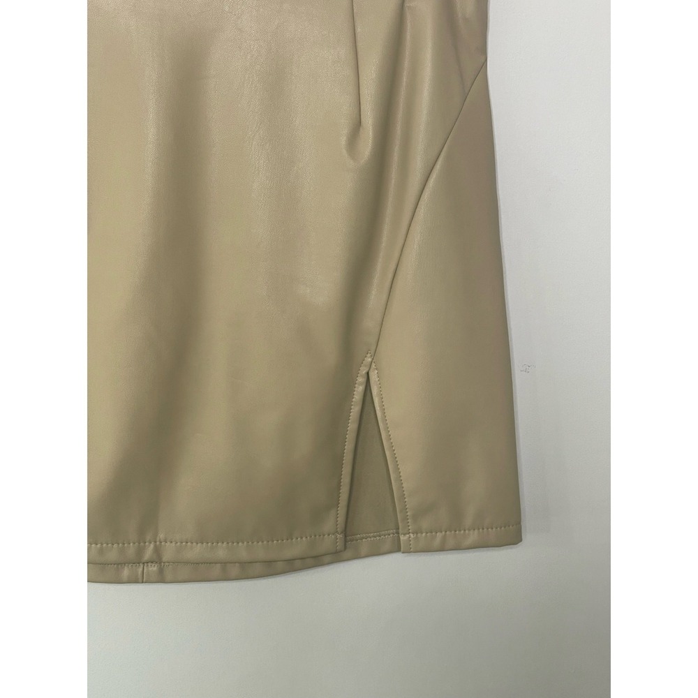 Rewash Tan Faux Leather High Waisted Micro Mini Skirt Side Slit Bratz Rave  L - Picture 3 of 10